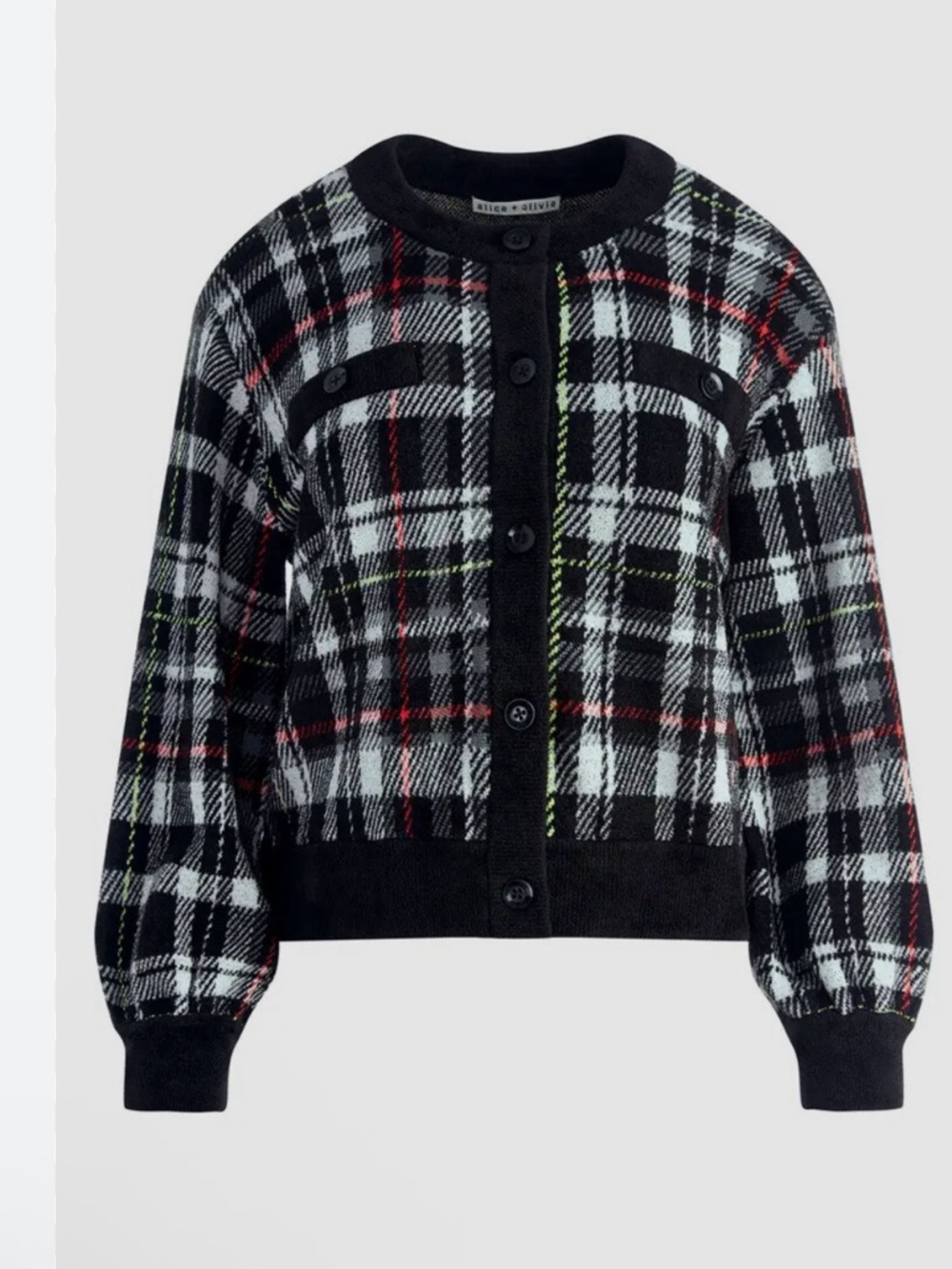 Alice + Olivia Verena Glen Plaid Cardigan Size Small